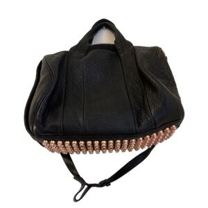 Alexander Wang Black Leather Shoulder Bag with Rose Gold Studs